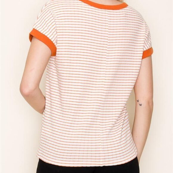 Women's Orange and White Stripe T-shirt Staccato Size Small - Picture 2 of 5